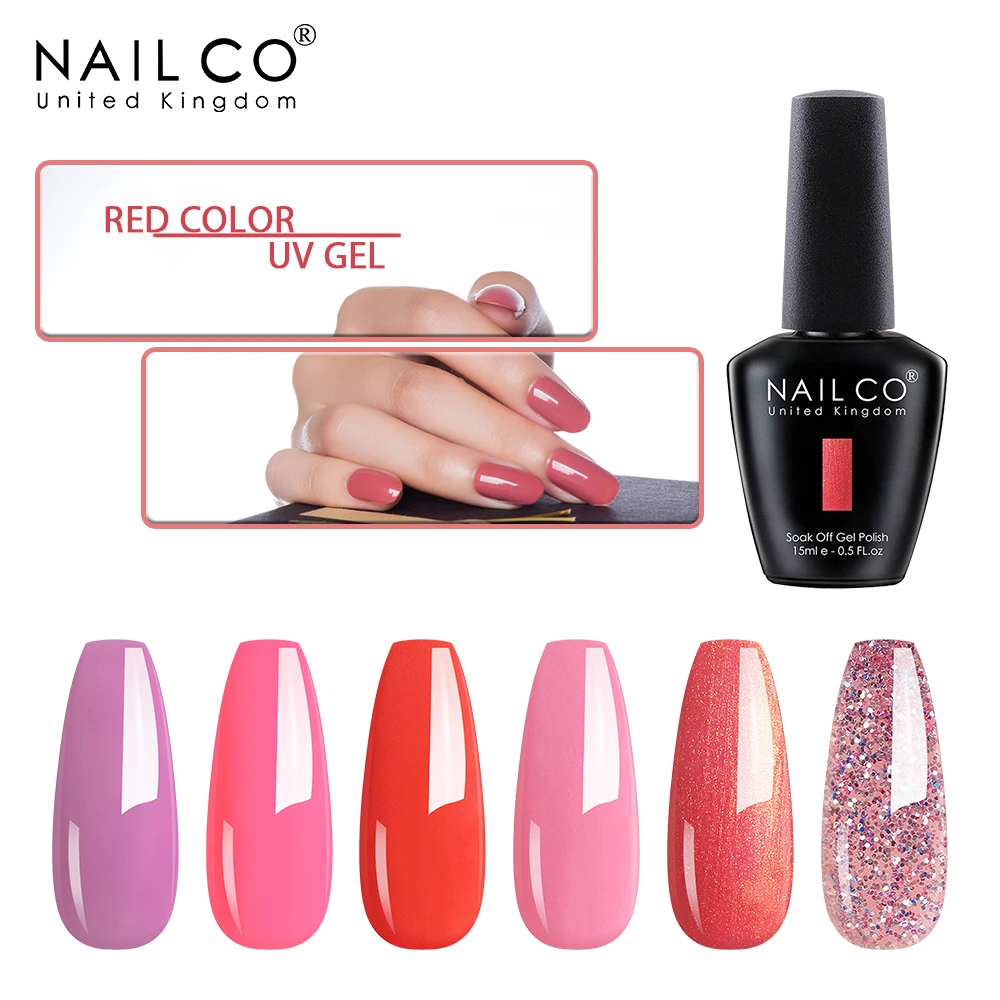 

NAILCO Red Color Gel 15ML Soak Off UV LED Nail Gel Polish Semi Permanant Gel Nail Art Varnish Top Base Gellak