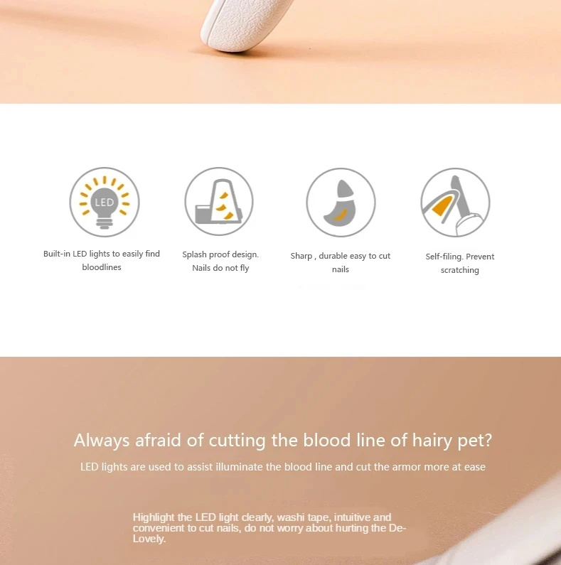 PETKIT Pet nail supplies Cat Dog Safety Nail Clipper LED Lighting Prevent Clipping Nail Blood Vessels Grooming Cutter Trimmer