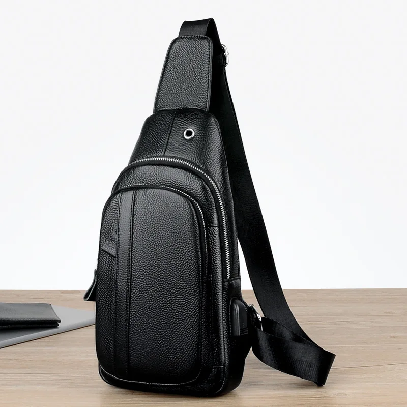 

New Style Genuine Leather Men's Chest Pack First Layer Cowhide Messenger Bag Business Versatile Shoulder Chest Backpack Can Be P