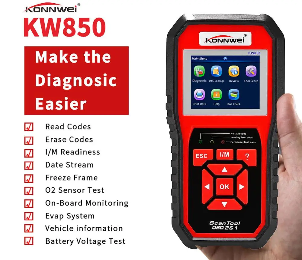 OBD2 ODBII сканер автоматический диагностический сканер KONNWEI KW850 полная функция диагностики Автомобильный сканер Универсальный OBD Код двигателя считыватель