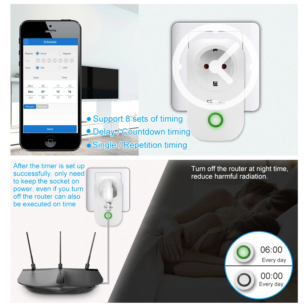 Штепсельная розетка ITEAD Sonoff S20 ЕС Wi Fi беспроводное управление через приложение
