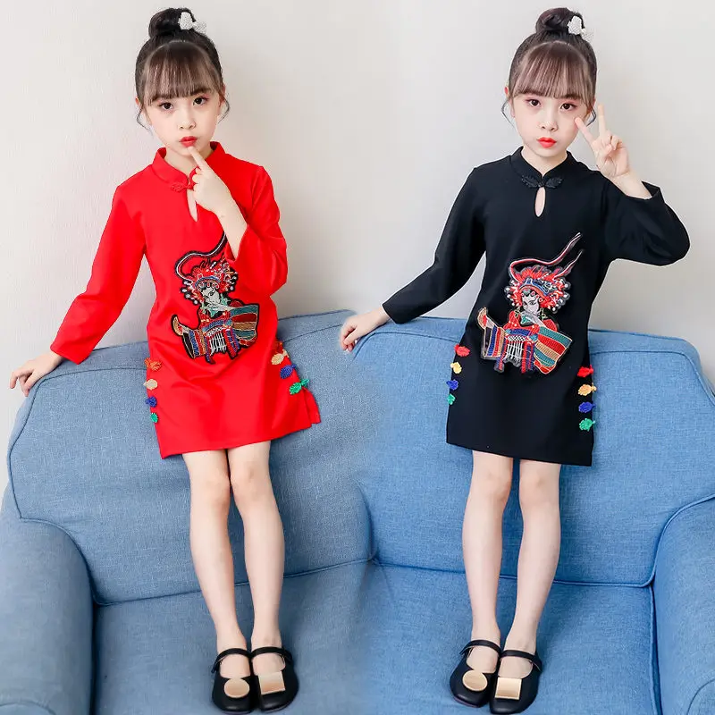 Традиционное китайское платье для девочек детское древнекитайский Стиль свадебное платье Ципао для девочек Пекинская опера Дизайнерская одежда с рисунком