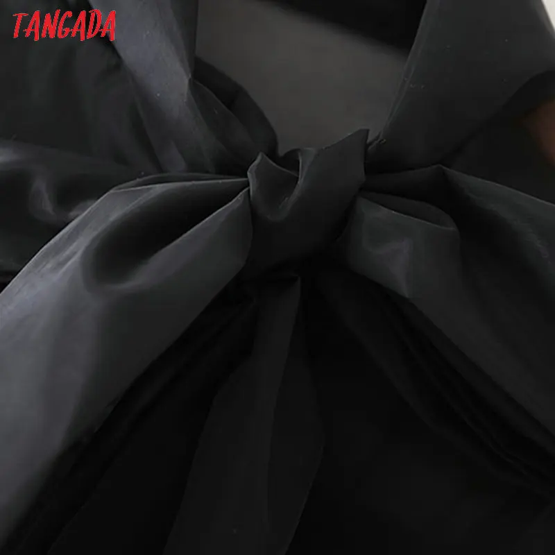 Tangada женские сетчатые Лоскутные черные свитшоты с галстуком-бабочкой и круглым вырезом, пуловеры с длинными рукавами больших размеров, женские Топы 5X01
