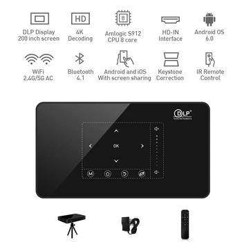 

Mini Projector Phone Android 4K 3D 1080P Wireless Full HD Wifi BT 2G 16G/32G Same Screen LED Projector Touch Panel For Theater