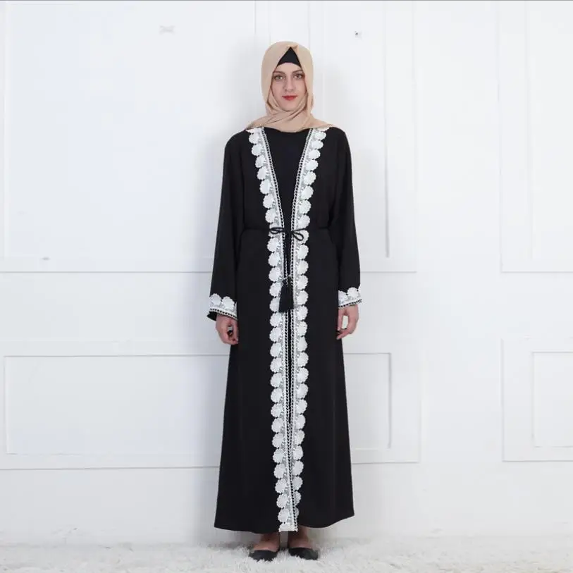 black abaya Размера плюс Дубайская модная кружевная прошитая мусульманская абайя Женская Полная длина исламские молитвы абайя исламский халат wq2219 - Цвет: black abaya