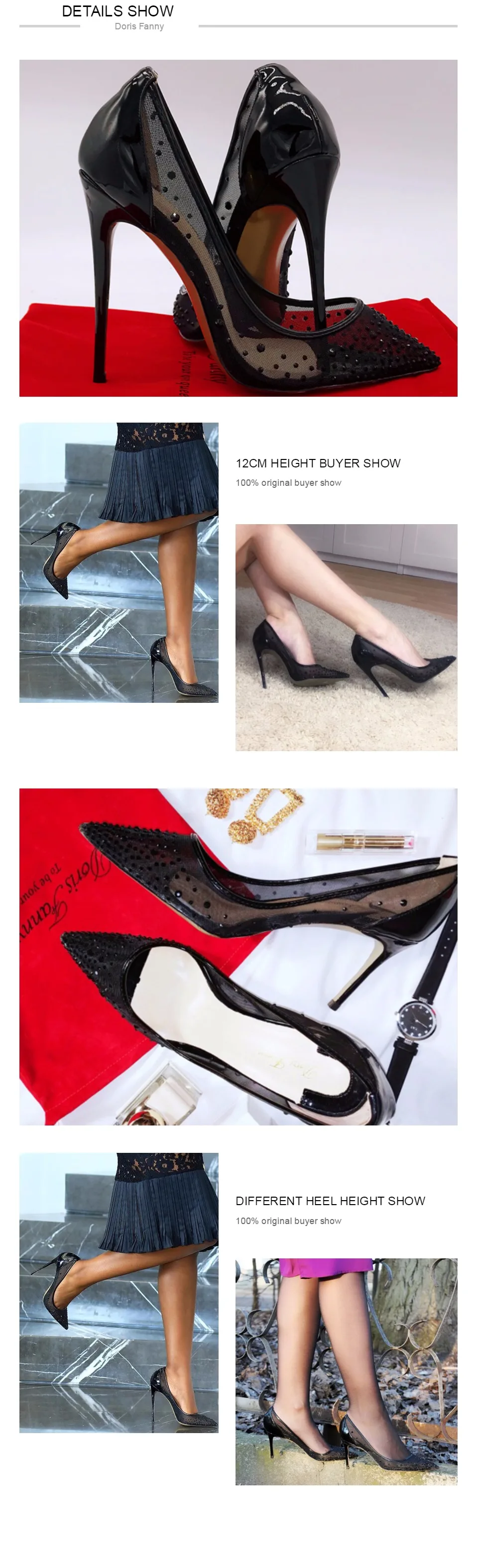 DorisFanny/черные туфли на высоком каблуке; женская свадебная обувь; Туфли-лодочки; размеры 13, 12; прозрачные женские туфли с острым носком