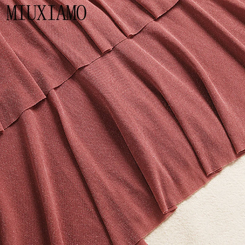 MIUXIMAO/ осенние платья до середины икры для торта женские офисные роскошные вязаные модные элегантные платья трапециевидной формы с v-образным вырезом и поясом для женщин