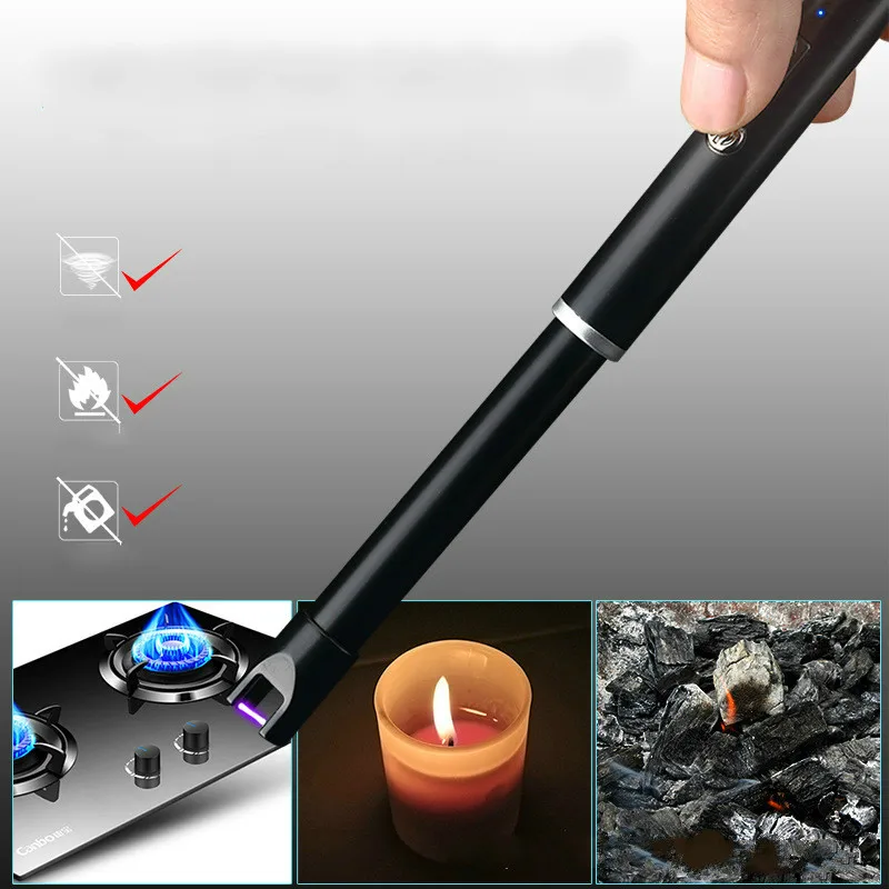 Плазменная Зажигалка кухня USB перезаряжаемая металлическая зажигалка Длинные барбекю электронные ветрозащитные креативные подарки