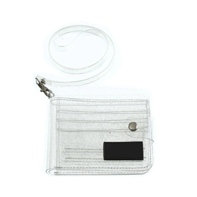 Newly Women Clear Card Bag Portable Jelly Wallet Stadium Airport Approved Purse with Button Closure Strap DO99 - Цвет: Transparent