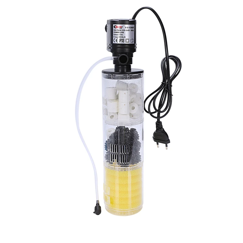3 In 1 Aquarium Filter Fish Tank Filter For Aquarium Air Pump Air Oxygen Increase Aquarium Internal Filter Aquarium Pump, Eu Plu