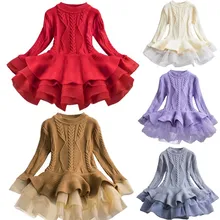 Осенне-зимнее платье для девочек; Модный вязаный свитер принцессы с длинными рукавами для девочек; платье-пачка; рождественские детские платья для девочек