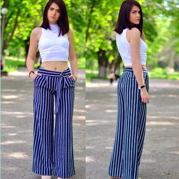 

Casual Striped Women Crop Top And Pants Set Sexy Wide Leg Pants Pants Suit Set Sleeveless 2 Piece Women Set Womens Outfits