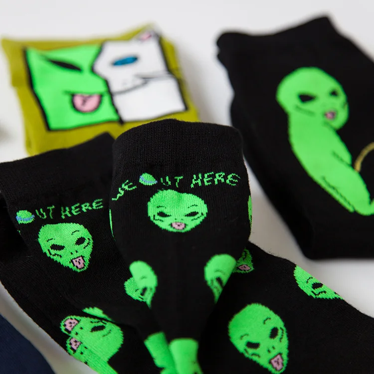Fashion Street Art Funny Alien Planet Socks Personality Creative Funny Cartoon Cat Breathable Men Socks Happy Unisex Long Socks