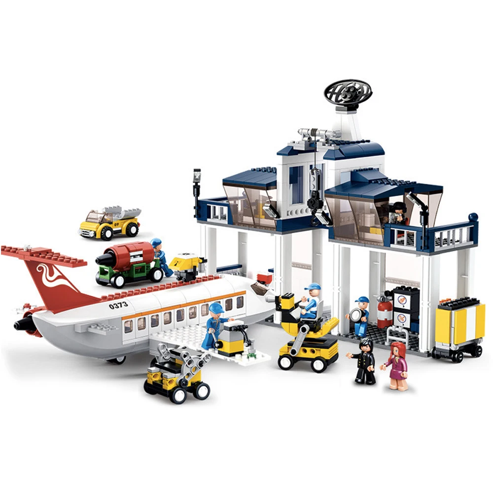 

Sluban 0373 City Series Civil Aviation Maintenance Base Set Plane worker figure Educational DIY building blocks toy for children