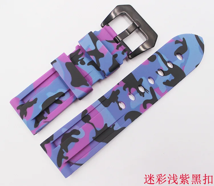 purple black buckle 24 мм Высокое качество Камуфляжный цвет водонепроницаемый силиконовый резиновый сменный ремешок для часов Ремешок петли для Panerai Luminor спортивный ремешок - Цвет ремешка: purple black buckle