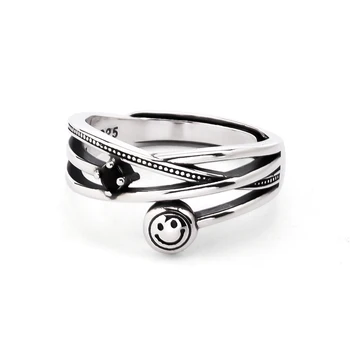 

Chuyau Genuine 925 Sterling Silver Smile Letter Ring Adjustable Waistband Belt Cross Line Rings for Women Fashion Fine Jewelry