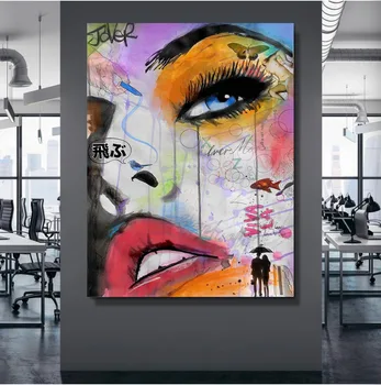 

Home Decoration Prints Painting HD Wall Art Modular Canvas 1 Piece Eyes Lips Woman Poster Bedside Background Pictures Framework