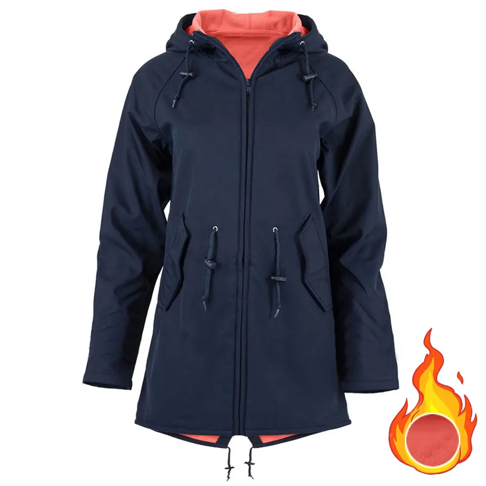 

Women Warm Thicken Coat Jacket Windproof With Plush Winter Trench Hooded Zip Up Solid Overcoat Female Pocket Windbreaker D20