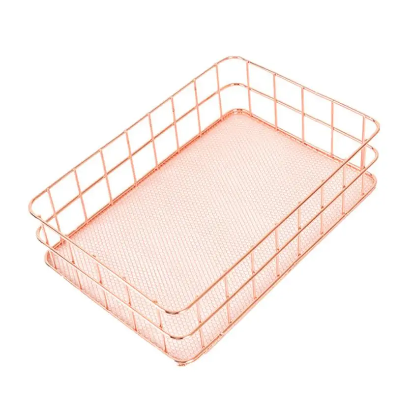 Rose gold Органайзер для дома, металлическая корзина для хранения игрушек, сетчатый ящик, винтажная, для кухни, офиса, для дома, корзина для хранения, органайзер для стола, 12,2 - Цвет: Rose gold
