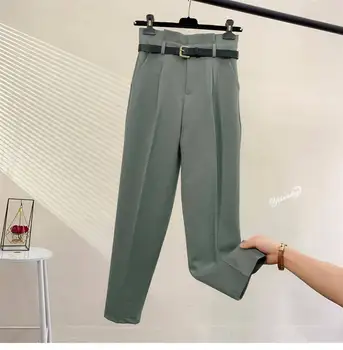 

High Waist Pants Casual Spring Autumn Trousers Women Belt Haren Pants