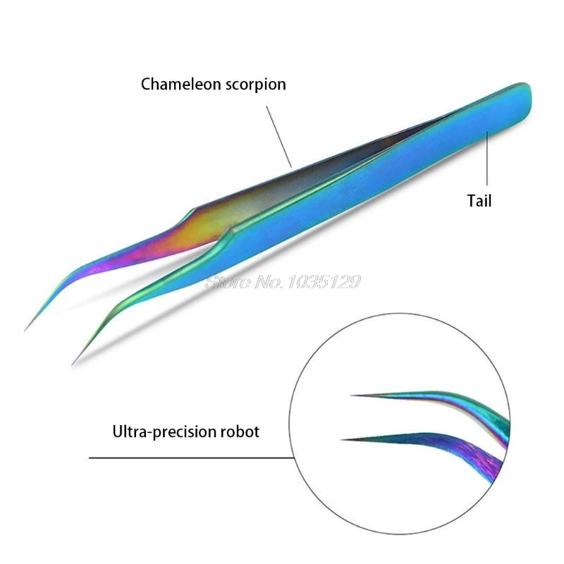 Радуга нержавеющая сталь Точность Пинцет изогнутые прямые Стразы подборщик Бровей Ресниц клип пинцет ногти искусство инструменты