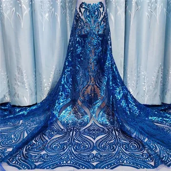 

African Lace Fabric 2020 High Quality Lace Fabric French Sequins Net Royal blue Tulle Fabrics Nigerian Laces For Wedding Dress