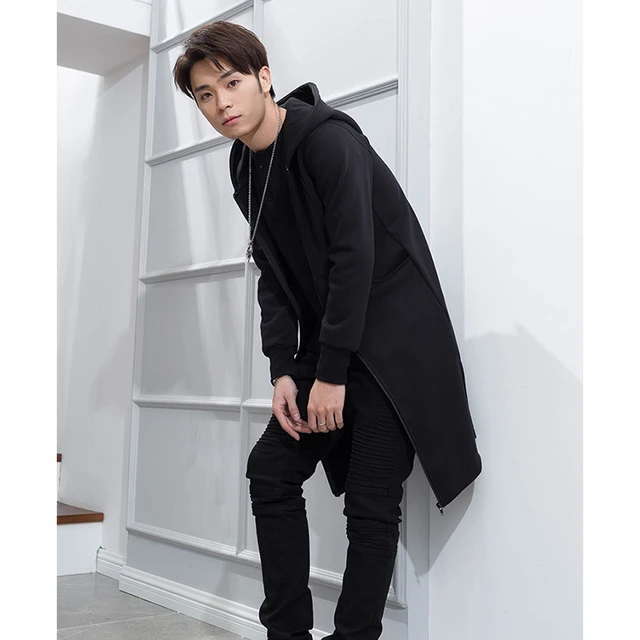 Hoodie And Cashmere Cardigan Long Men's Slim Thick Jacket Fashion Over The  Knee Youth Korean Version Of The Black - Hoodies & Sweatshirts - AliExpress