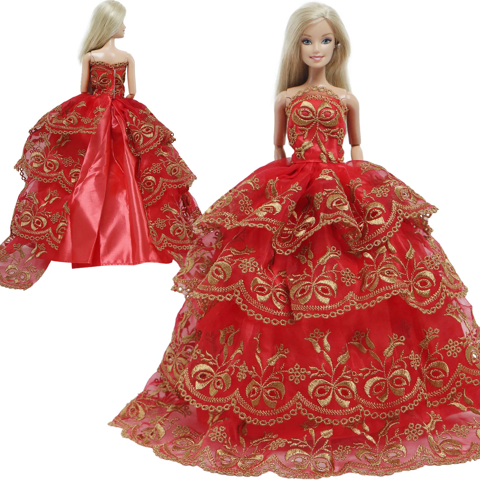 Red Gold 1/6 Doll Clothes For 11.5" Doll Outfits Princess Gown Party Dresses 