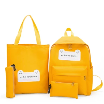 

HOT 4pcs/Set Kids School bag Student Backpacks for Girls Teenagers Female Bagpack Children Lovely Canvas Satchel knapsack gift