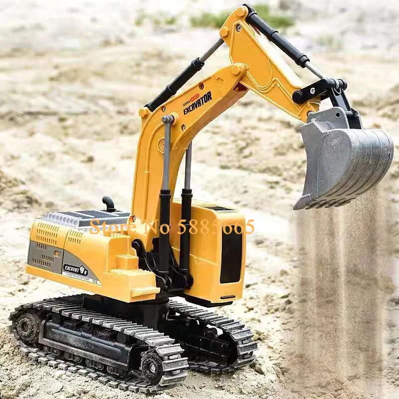 1:24 All-Terrain Driving Remote Control Excavator 680 Degree Work Rotating 30Min Bright LED Lights Simulation Sound RC Trck Toy 5