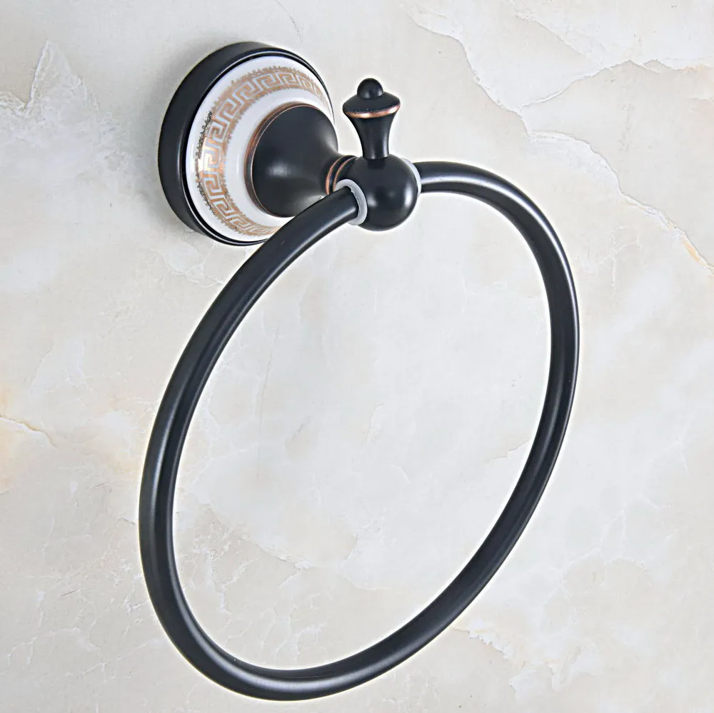 

Black Oil Rubbed Brass Wall-Mounted Round Towel Ring Classic Bathroom towel holder Bathroom Accessories lba715