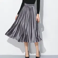 Весенняя и зимняя Золотая Бархатная юбка, новинка, дикая Золотая Бархатная плиссированная юбка, металлический цвет, длинная юбка для женщин