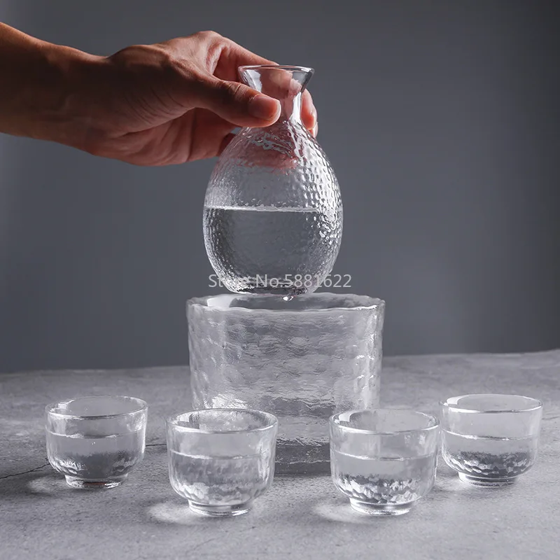 

Japanese Hammer Pattern Glass Wine Warmer Sake Bottle Wine Set Wine Dispenser Glass Jar