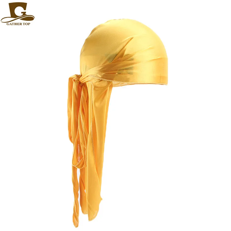 Головной убор Turag, повязка на голову, Пиратская шапка для мужчин и женщин, гладкая шелковая нейлоновая крышка - Цвет: Цвет: желтый