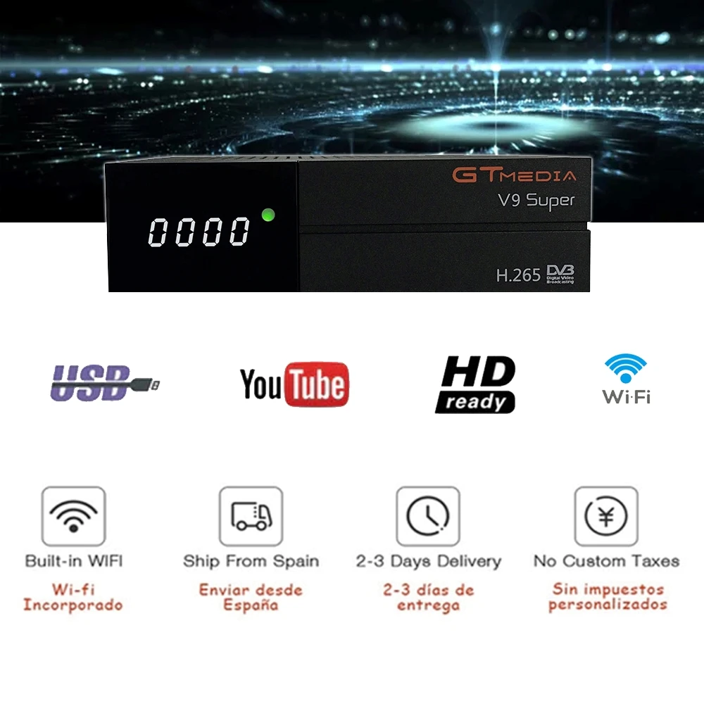 GTmedia V9 Супер цифровой спутниковый ТВ приемник встроенный wifi HD 1080P с 2 лет Европа 7 каналов cline DVB-S2 H.265 ТВ приставка