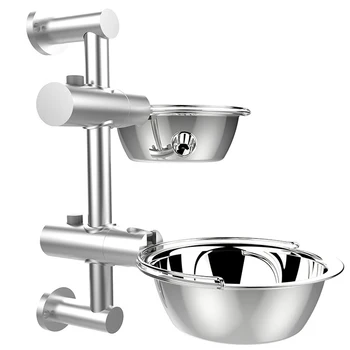 

New Style Two Layers Adjustable Stainless Steel Dog Bowl Set with 2 Feeding and Drinking Bowls for Pets Cats Dogs