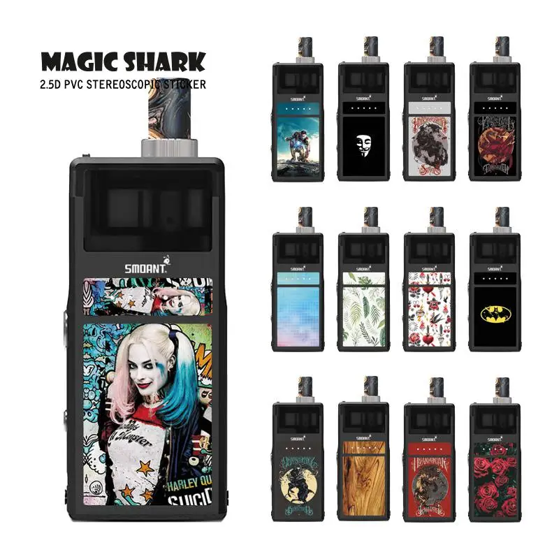 

Magic Shark V-Vendetta Iron Man Wood Print Flower Batman Harley Quinn Sticker Film Case Cover for Smoant Pasito 101-113