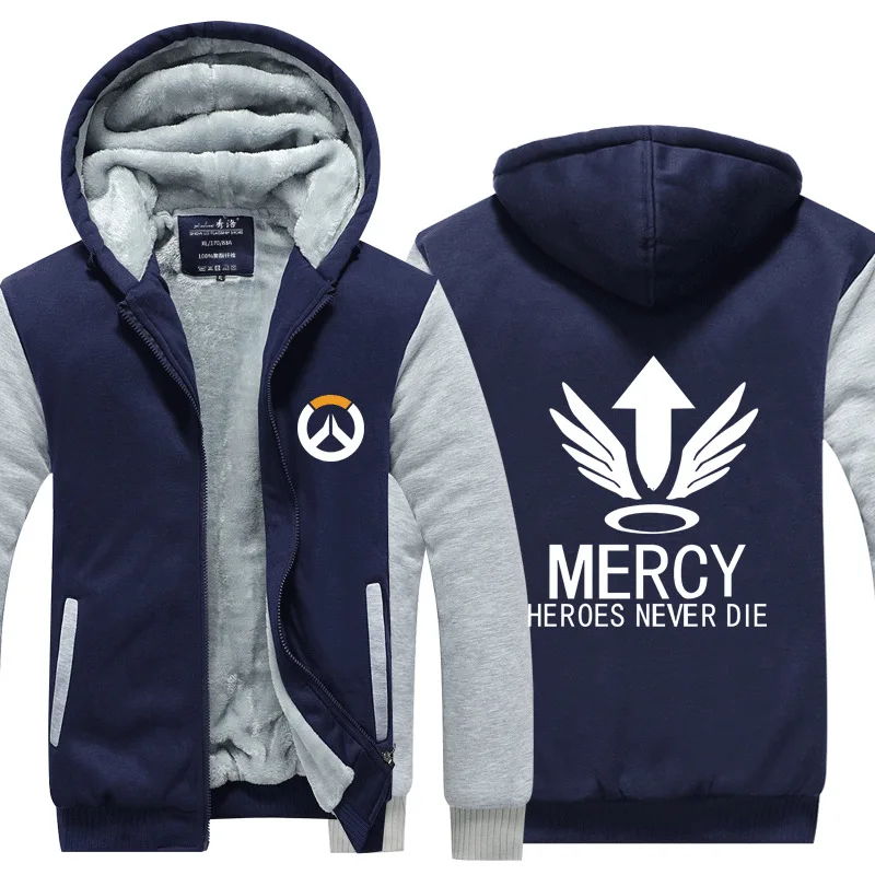 Blue and Gray 4 OW Overwatch Dva Mercy Mei на молнии плотная флисовая зимняя куртка уличная Толстовка спортивная верхняя Толстовка с капюшоном костюм для косплея - Цвет: Blue and Gray 4