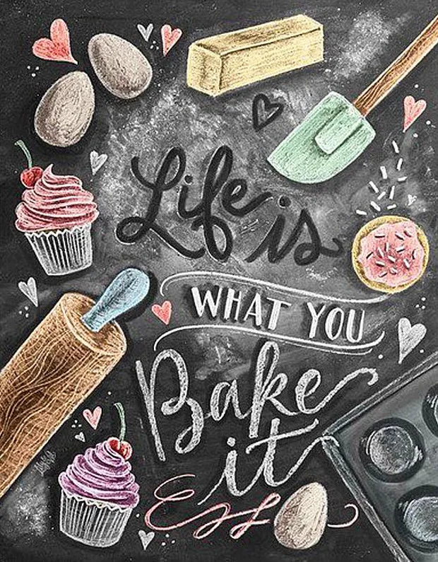 5D Diamond Painting Full Square Round Drill Chalkboard Quote Life Is What You Bake It Kitchen Embroidery Home Decoration | Дом и сад