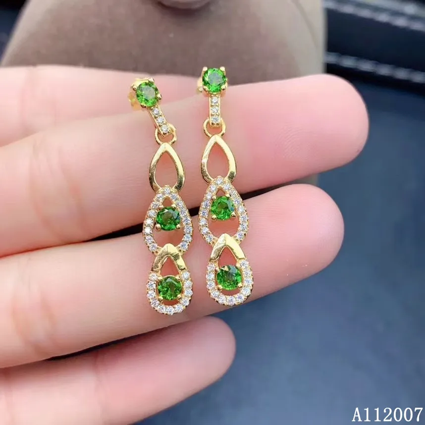

KJJEAXCMY 925 sterling silver natural diopside earrings new ladies classic eardrop support test Party Birthday Gift
