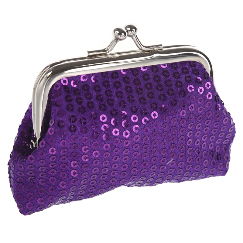 Purple Новинка-женский Блестки Монета Кошелек Пряжка мини-кошелек(черный - Цвет: Purple