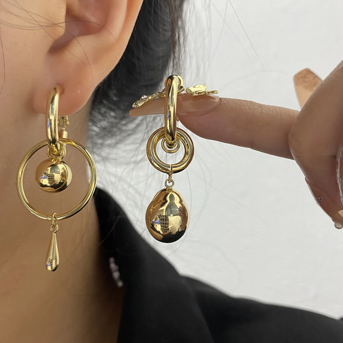 Metallic Asymmetry Gold Color Circle Ball Drop Dangle Earrings Bouquet for Women Fashion Jewelry Holiday Pendientes AENSOA dangle earrings drop earrings pendant earrings long earrings