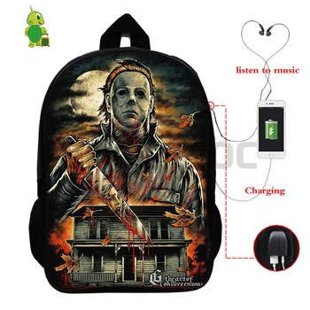 

Horrible Halloween Michael Myers Backpack Multifunction USB Charge School Bags for Teenage Girls Boys Large Travel Bags