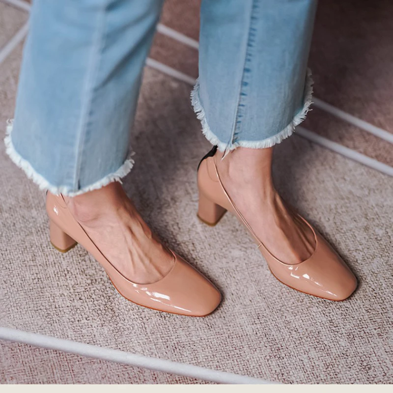 Kanseet Women Shoes High Heels Women' Spring Square Toe Small Heel Casual Blue Nude Pump | Обувь