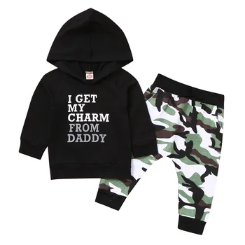 

0-4y Toddler Kids Outfits Clothes Baby Boy Letter Printed Hoodie Tops+ Camouflage Pants Spring Children 2pcs Suit Roupas #LR1