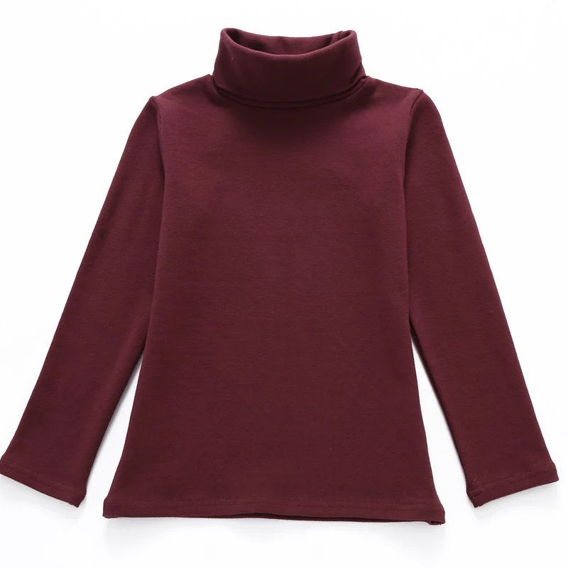 wine red Новинка года, детские топы, Детская футболка осенне-зимняя Базовая рубашка с высоким воротником хлопковые футболки для мальчиков, футболка для девочек - Цвет: wine red