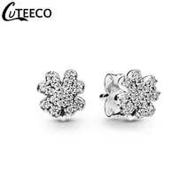 CUTEECO Сияющий Циркон Элегантный Клевер серебряные серьги-гвоздики цвет свадебные серьги для невесты модные украшения