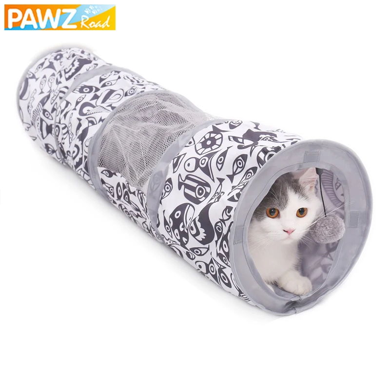 

Pet Cat Tunnel Toy for Cat Kitten Fish Pattern Mesh Collapsible Interactive Cat Tunnel Toy with Playing Ball Training for Rabbit