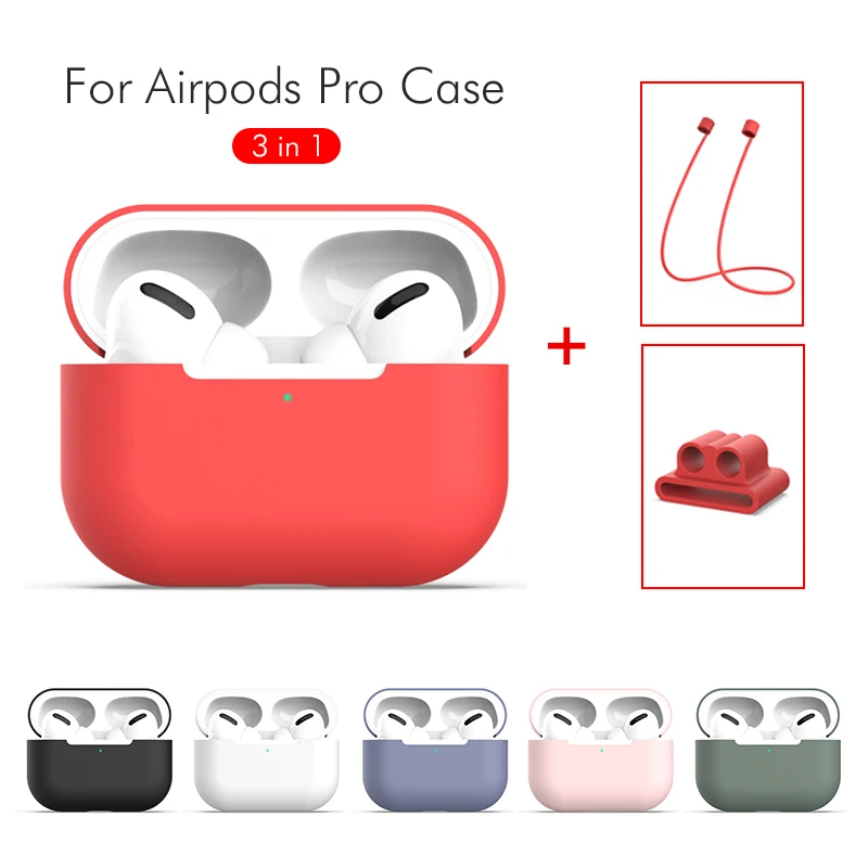 3 в 1 для Apple AirPods Pro Аксессуары силиконовый защитный чехол для наушников Анти Потеря ремень провода хранения рукав Мягкий ТПУ чехол