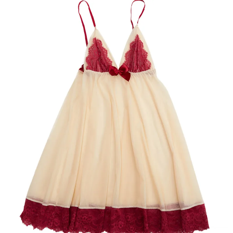 Sexy Mousse New 2023 Female Perspective Thin Summer Ice Silk Sling Hot Color Matching Deep V Nightdress Nightgown